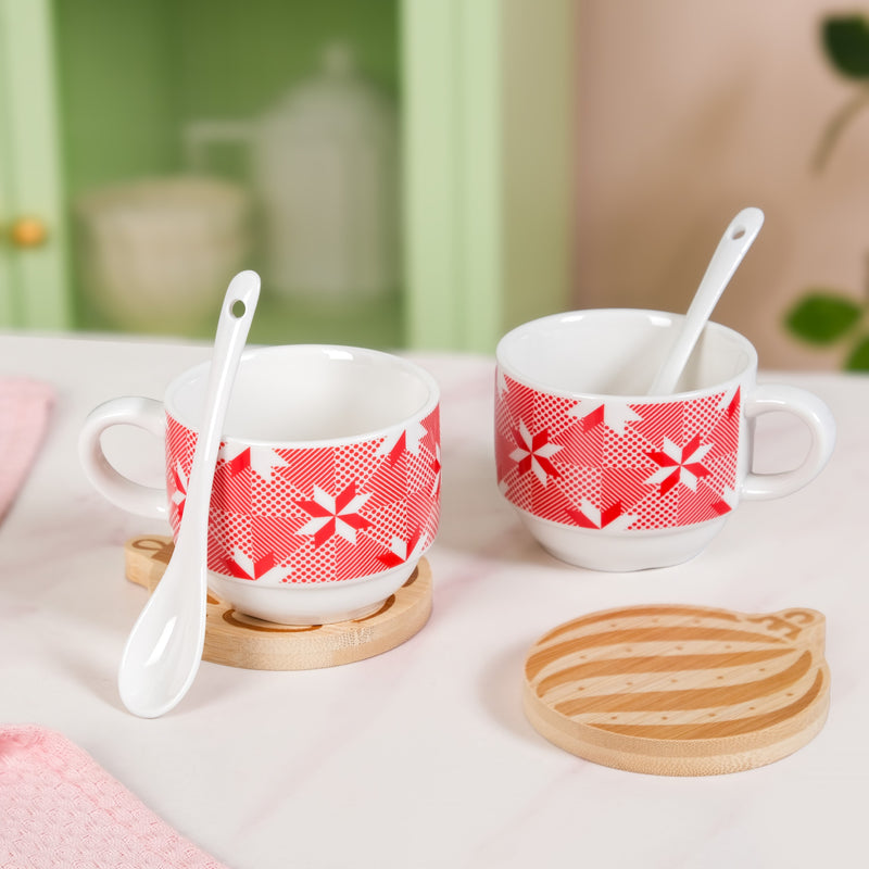 Christmas Hot Chocolate Cup Spoon And Coaster Set Of 6