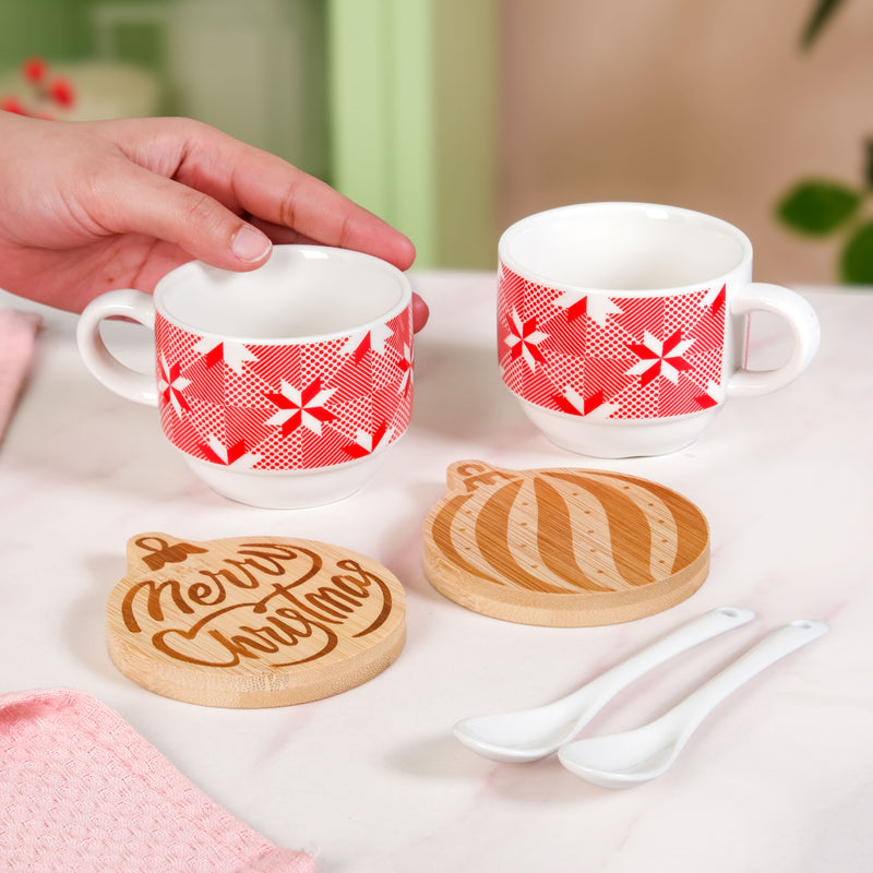 Christmas Hot Chocolate Cup Spoon And Coaster Set Of 6