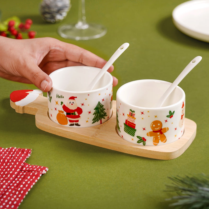 Christmas Soup Bowl And Spoon With Tray Set Of 5