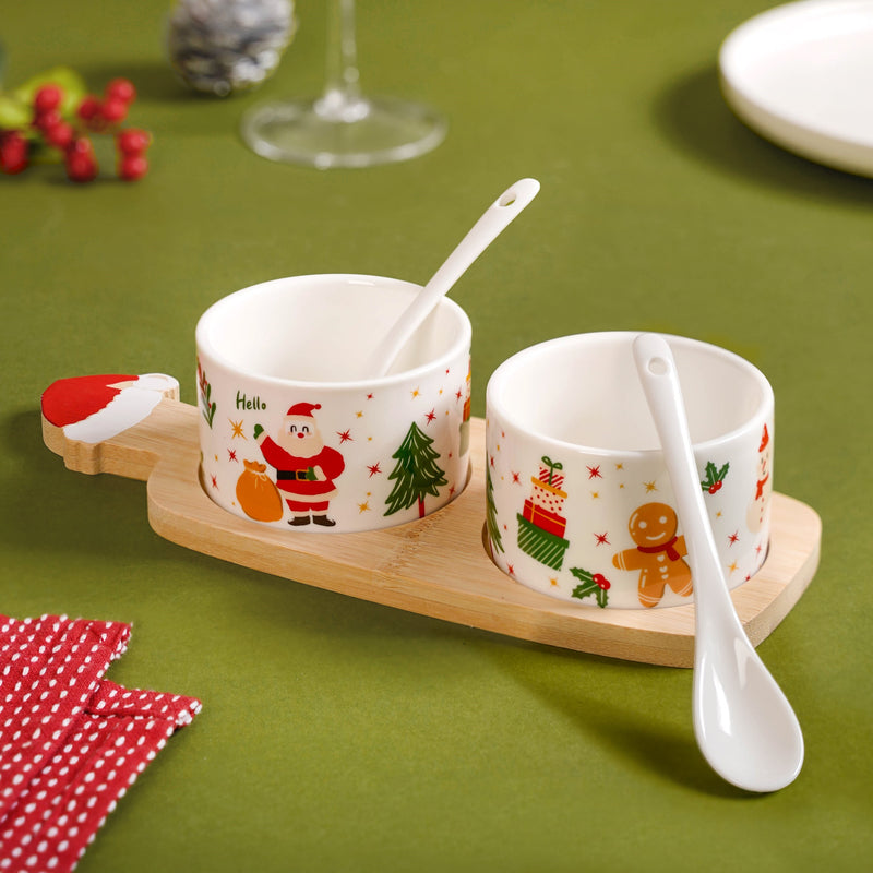 Christmas Soup Bowl And Spoon With Tray Set Of 5