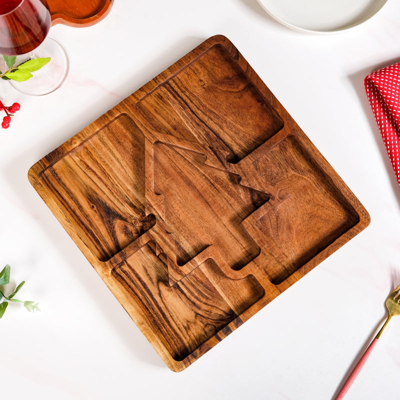 Christmas Tree Acacia Wood Serving Platter