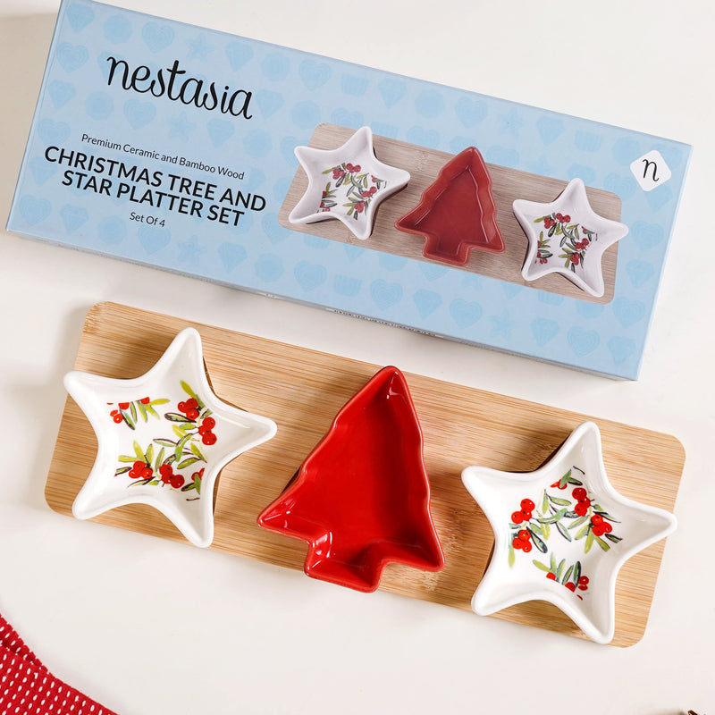 Christmas Tree And Star Platter Set Of 4