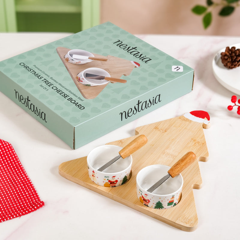 Christmas Tree Cheese Board With Bowls And Knives Set Of 5