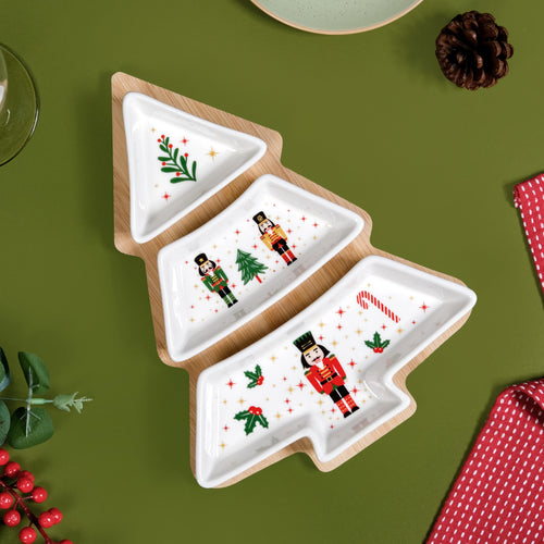 Christmas Tree Sectioned Platter Set Of 4