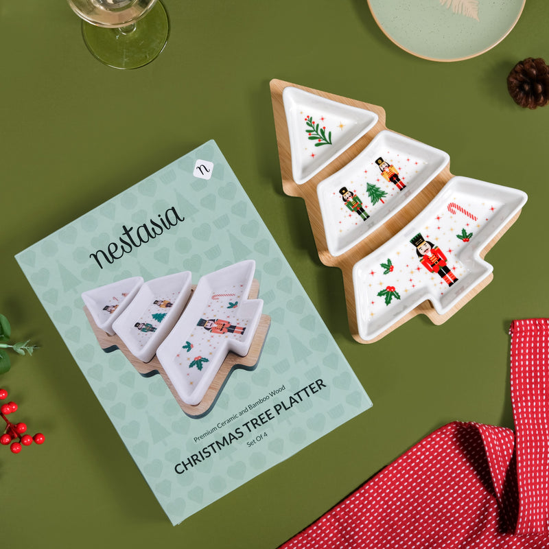 Christmas Tree Sectioned Platter Set Of 4