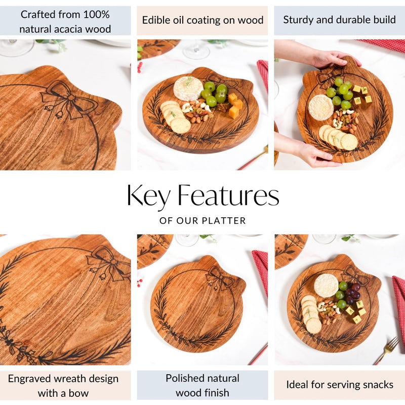 Christmas Wreath Acacia Serving Platter