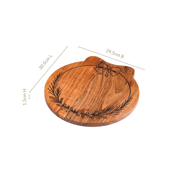 Christmas Wreath Acacia Serving Platter 30x29cm