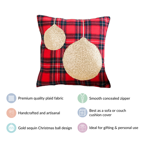 Gold Baubbles Plaid Cushion Cover 40x40cm