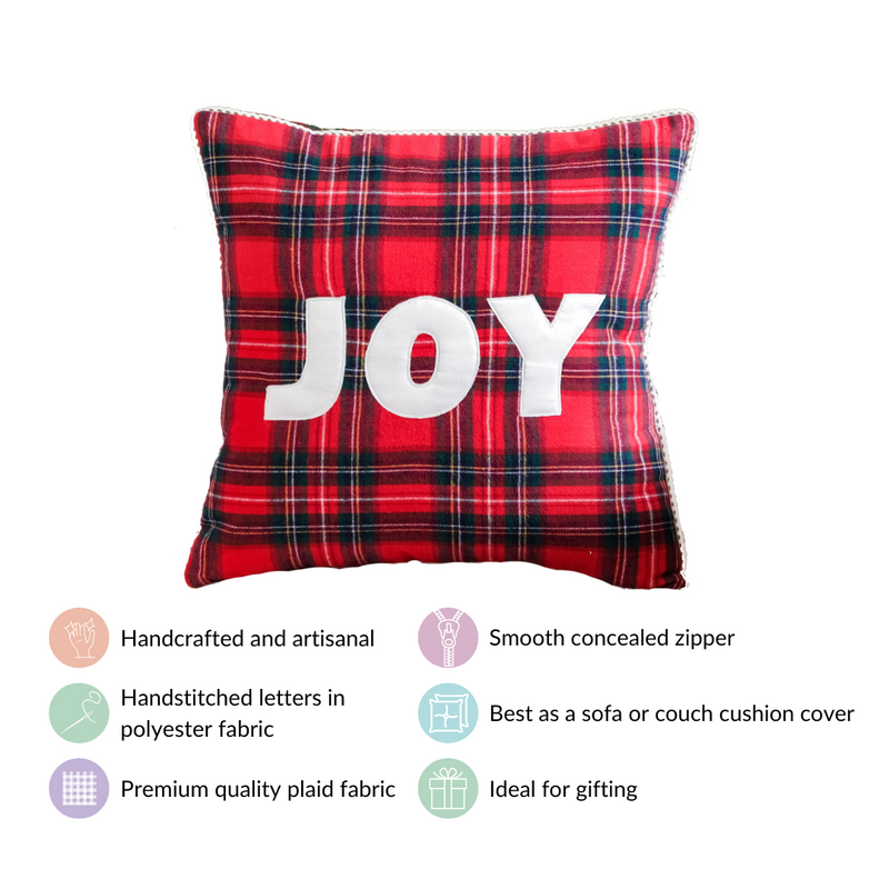 Joy Christmas Plaid Cushion Cover
