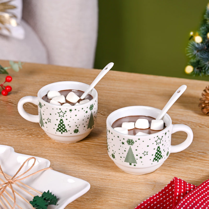 Christmas Cups With Spoon And Platter Set Of 6
