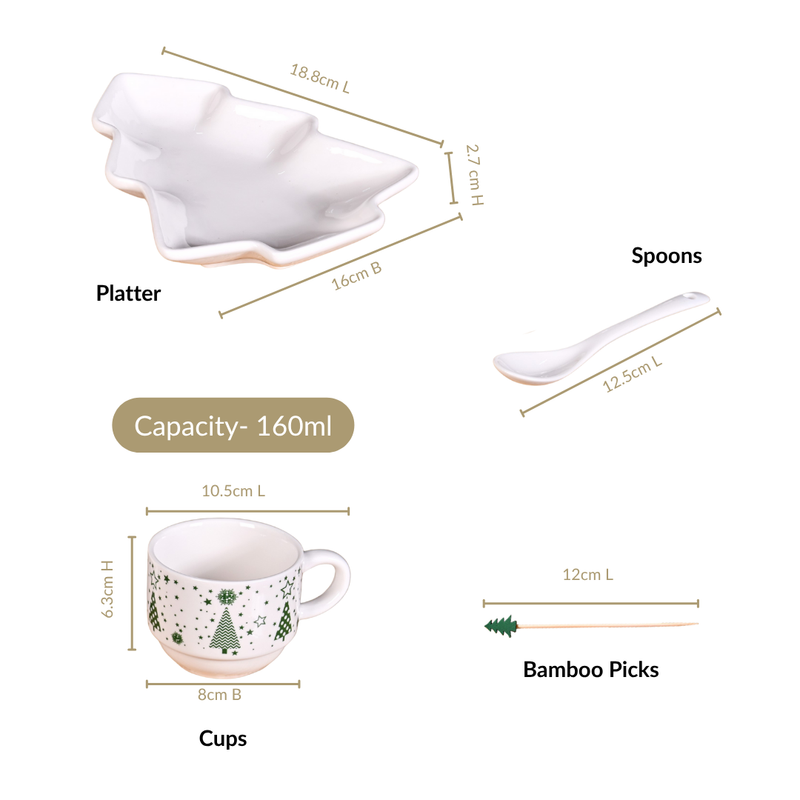 Christmas Cups With Spoon And Platter Set Of 6