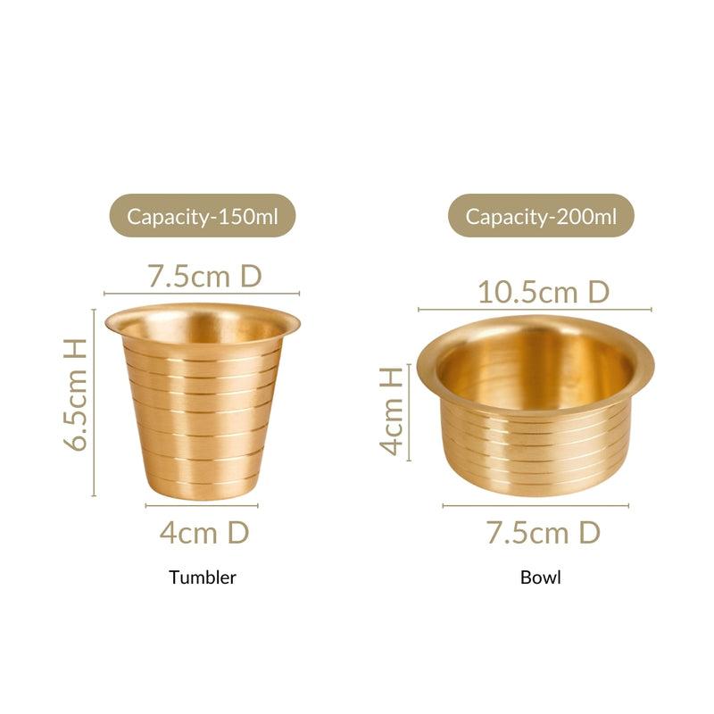 Circular Pinstriped Pure Brass Filter Coffee Dabara Set For 2
