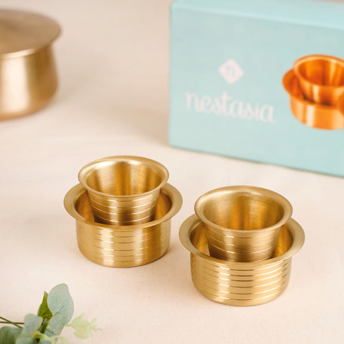 Circular Pinstriped Pure Brass Filter Coffee Dabara Set For 2