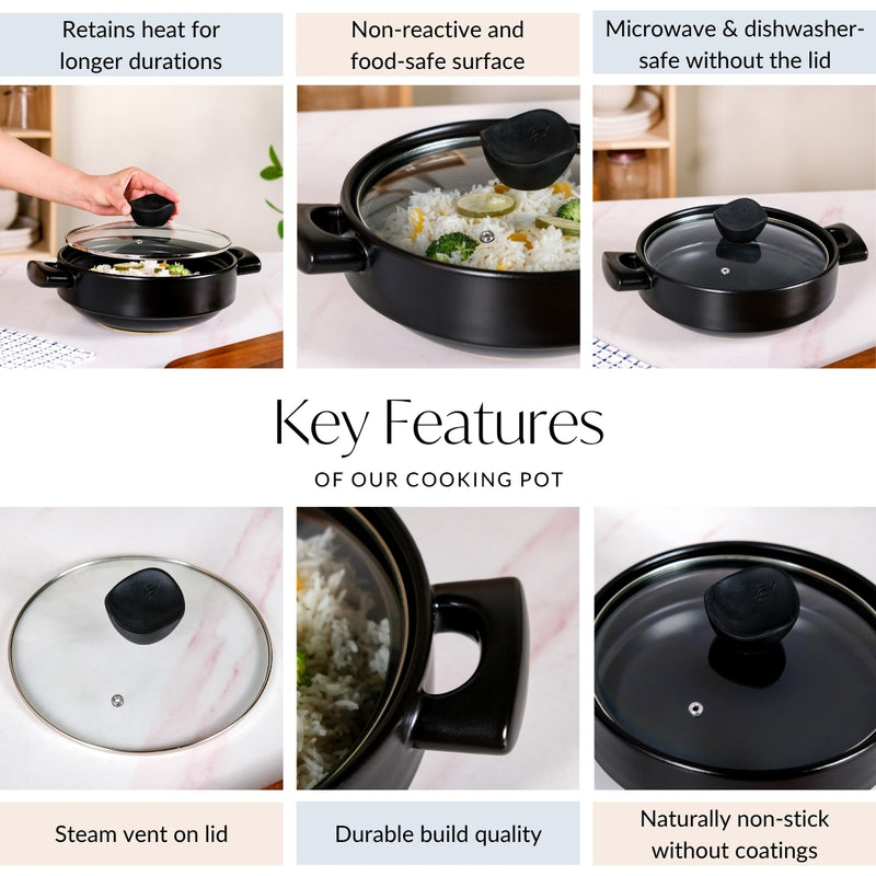 Classic Black Korean Ceramic Cooking Pot 2000ml