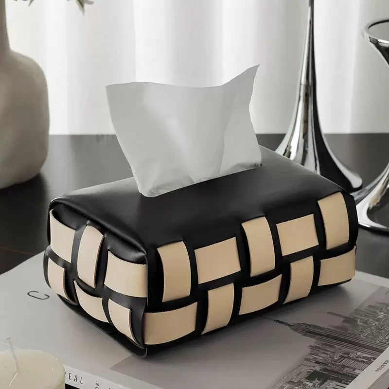 Classic Vegan Leather Tissue Box Black And White