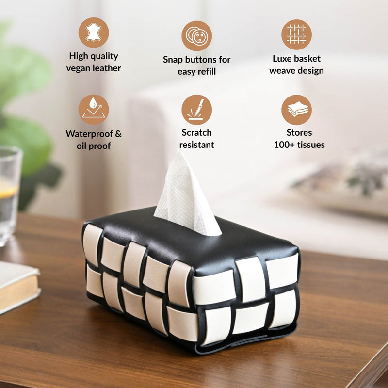 Classic Vegan Leather Tissue Box Black And White