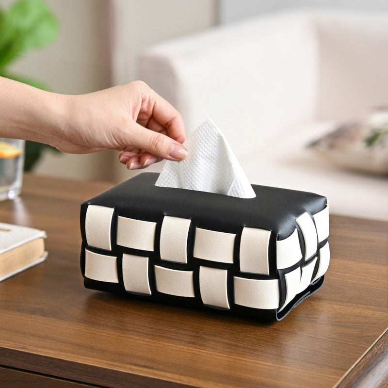 Classic Vegan Leather Tissue Box Black And White