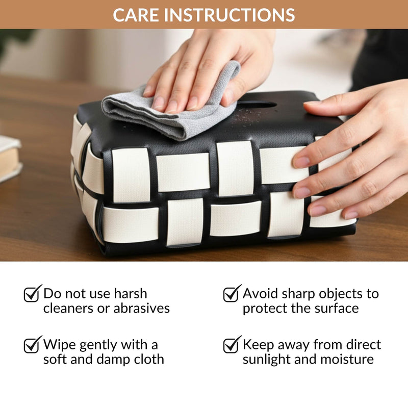 Classic Vegan Leather Tissue Box Black And White