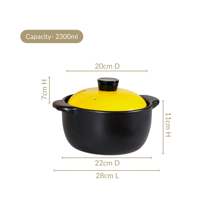 Classic Yellow Lid Black Ceramic Stewing Casserole 2300ml