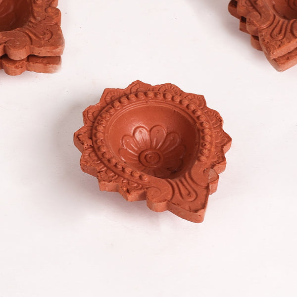 Petal Bordered Pure Terracotta Diyas Set Of 48