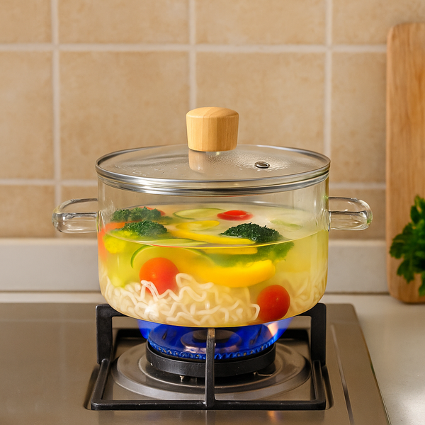 Clear Borosilicate Glass Cooking Pot With Lid 1800ml