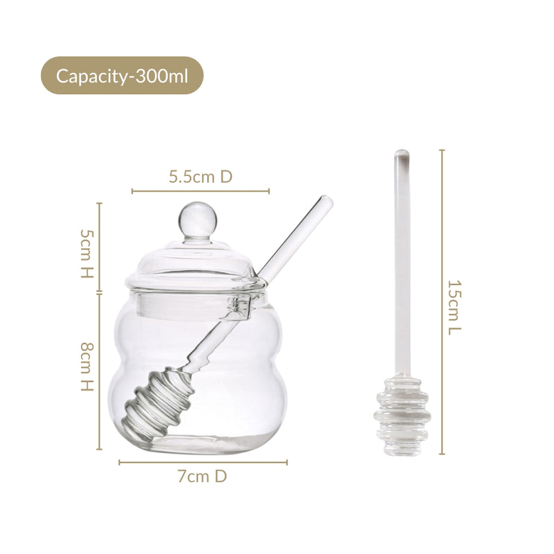 Clear Glass Honey Jar with Dipper and Lid 300ml