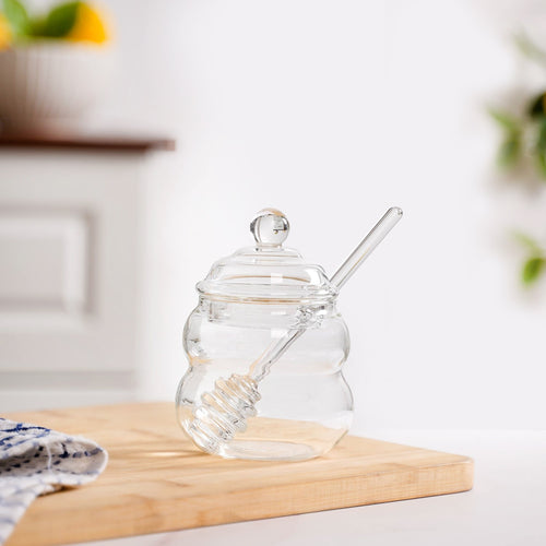 Clear Glass Honey Jar with Dipper and Lid 300ml
