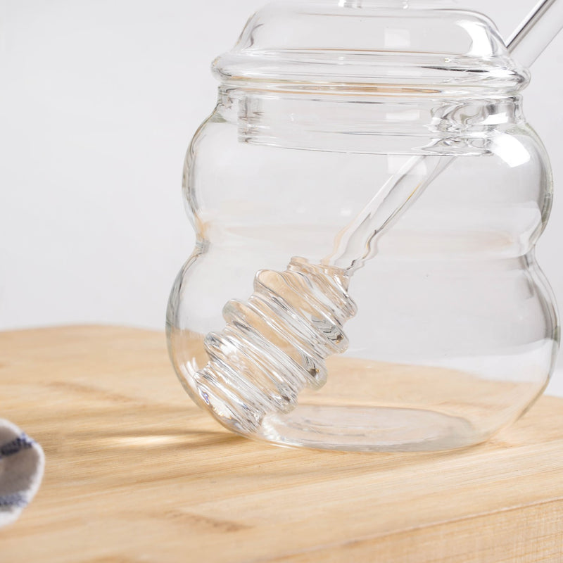 Clear Glass Honey Jar with Dipper and Lid 300ml