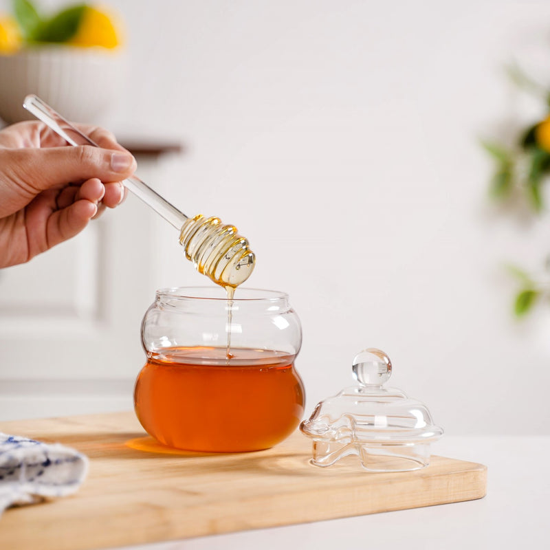 Clear Glass Honey Jar with Dipper and Lid 300ml