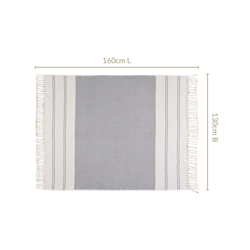 Coastal Blue And White Striped Cotton Throw With Tassels