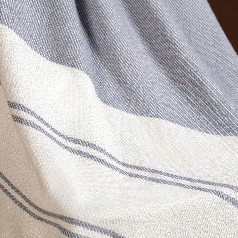 Coastal Blue And White Striped Cotton Throw With Tassels
