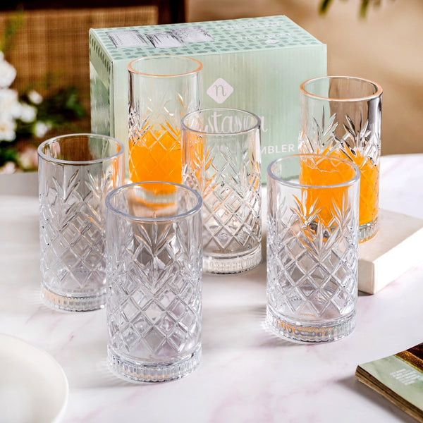 Textured Glass Tall Tumblers Set Of 6 490ml