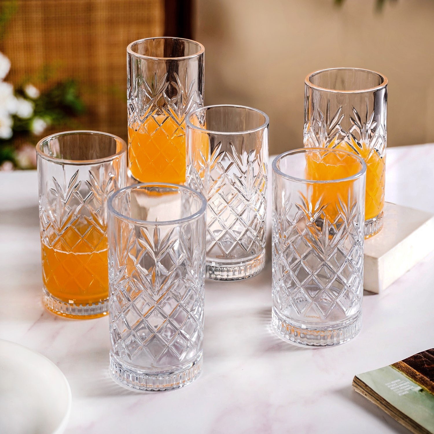 Textured Glass Tall Tumblers Set Of 6 466ml