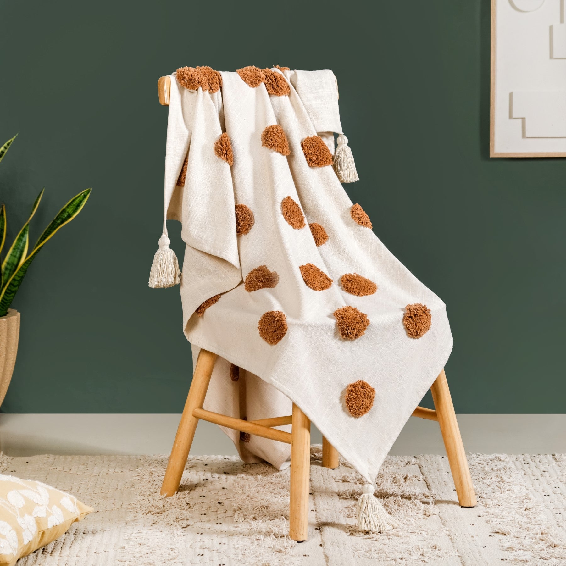 Tuft And Tassel Pure Cotton Throw