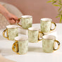 Gold Detail Coffee Mug Set of 6 Matte Pistachio Green 350ml - Coffee mugs, coffee mug set, ceramic coffee mugs, tea cup set, tea cups, printed mugs