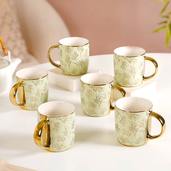 Gold Detail Printed Coffee Mug Set of 6 Mint Green 350ml