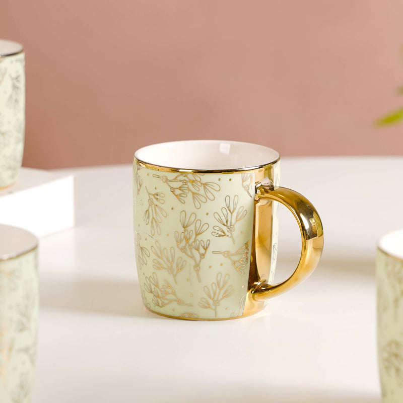 Gold Detail Coffee Mug Set of 6 Matte Pistachio Green 350ml - Coffee mugs, coffee mug set, ceramic coffee mugs, tea cup set, tea cups, printed mugs