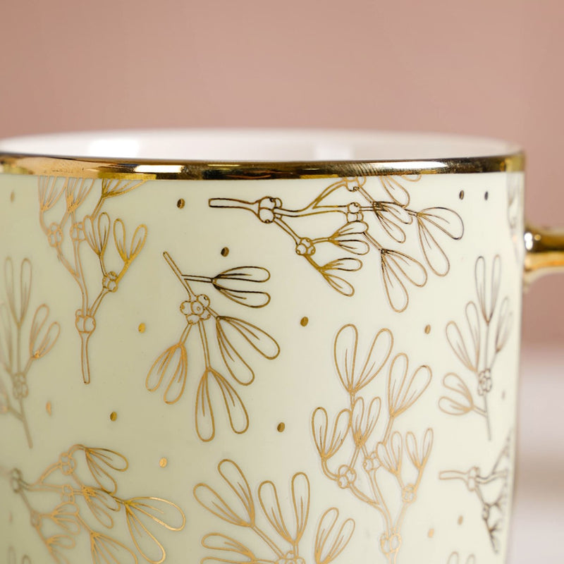Gold Detail Coffee Mug Set of 6 Matte Pistachio Green 350ml - Coffee mugs, coffee mug set, ceramic coffee mugs, tea cup set, tea cups, printed mugs