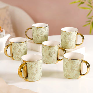 Gold Detail Coffee Mug Set of 6 Matte Pistachio Green 350ml