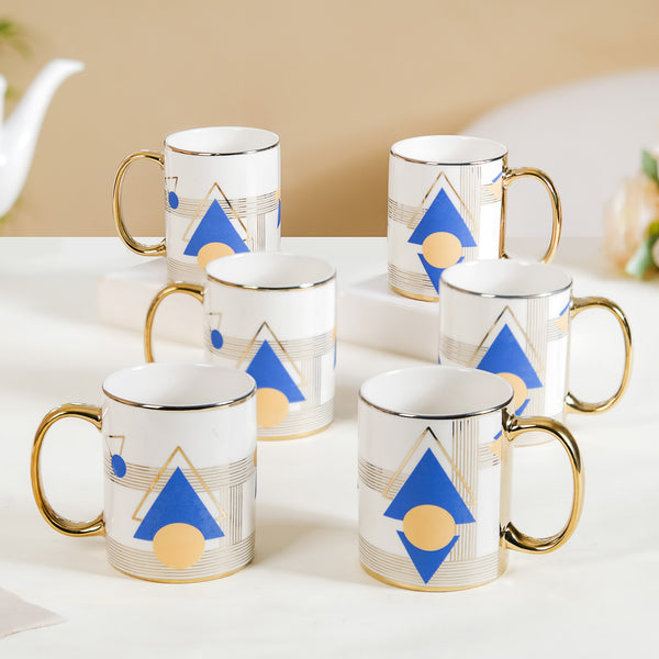 Geometric Ceramic Tea Cup Set of 6 350ml