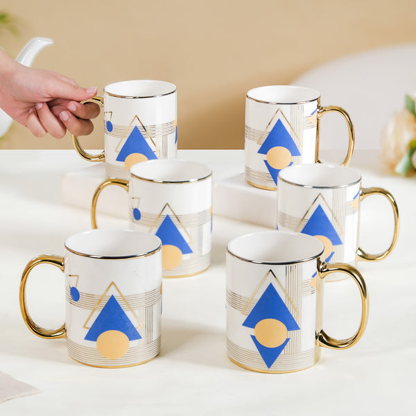 Geometric Chic Ceramic Tea Cup Set of 6 350ml