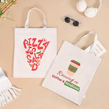 Coffee And Pizza Quotes Canvas Tote Bag Set Of 2