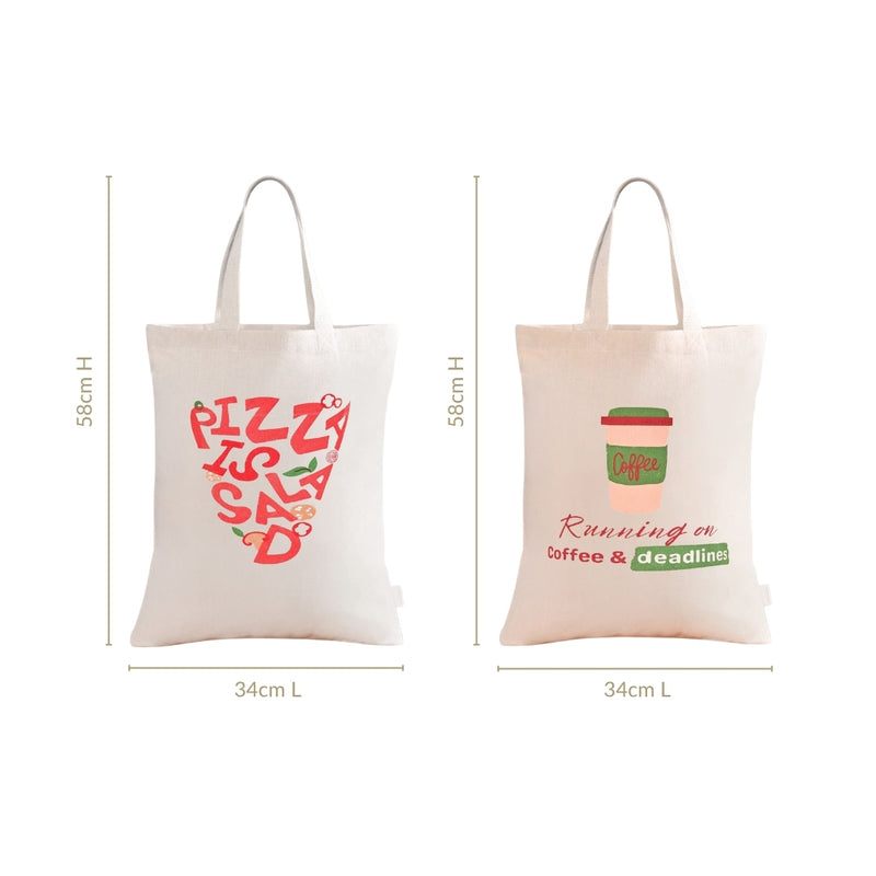 Coffee And Pizza Quotes Canvas Tote Bag Set Of 2