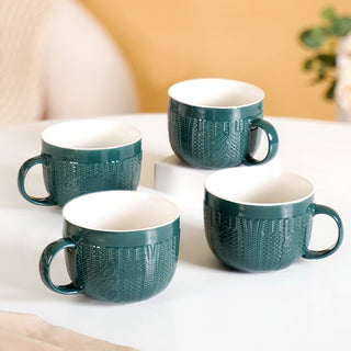 Knitted Texture Green Cappuccino Cup Set of 4 Large 490ml