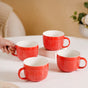 Winter Red Cappuccino Cup Set of 4 Large 490ml - Coffee mugs, coffee mug set, ceramic coffee mugs