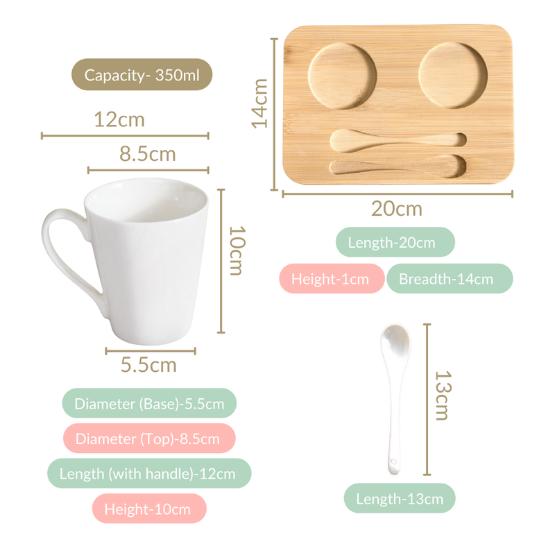 Coffee Mugs And Spoons With Wooden Tray For Two