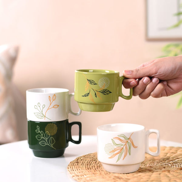 Foliage Stackable Ceramic Coffee Cup Set Of 4 250ml