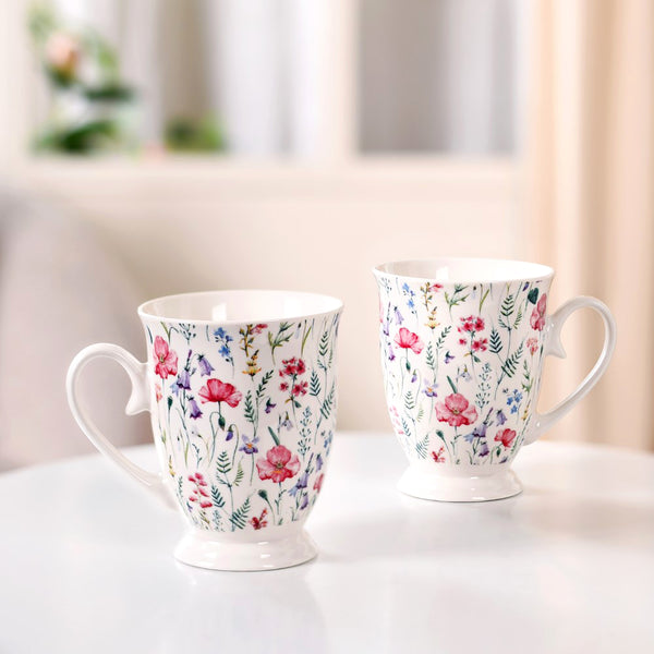 Wildflower Whispers Ceramic Coffee Mug Set Of 2 Pink 400ml