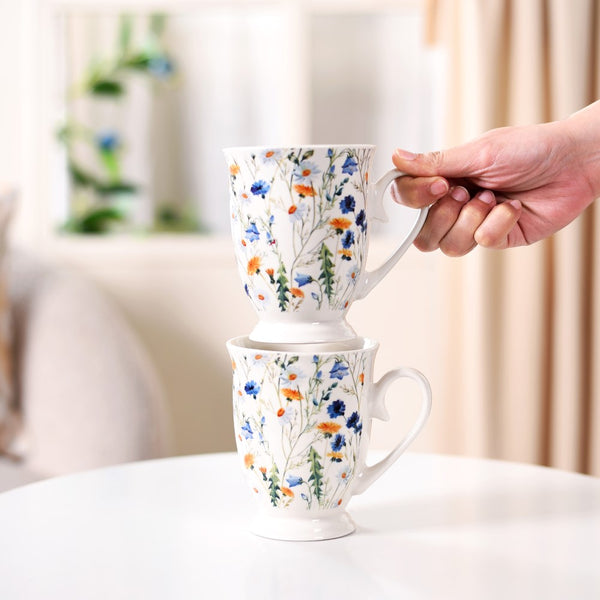 Victorian Garden Ceramic Coffee Mug Set Of 2 Blue 400ml