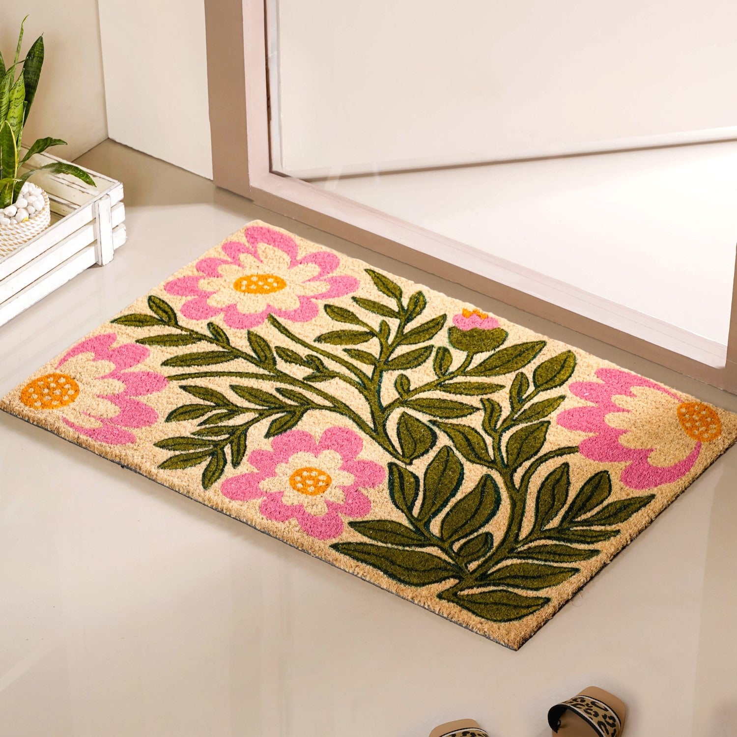 Coir Floor Mat With Floral Print 36x24 Inch